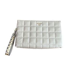 MK Michael Kors Beige Leather Stitch Studded Wristlet Clutch Bag